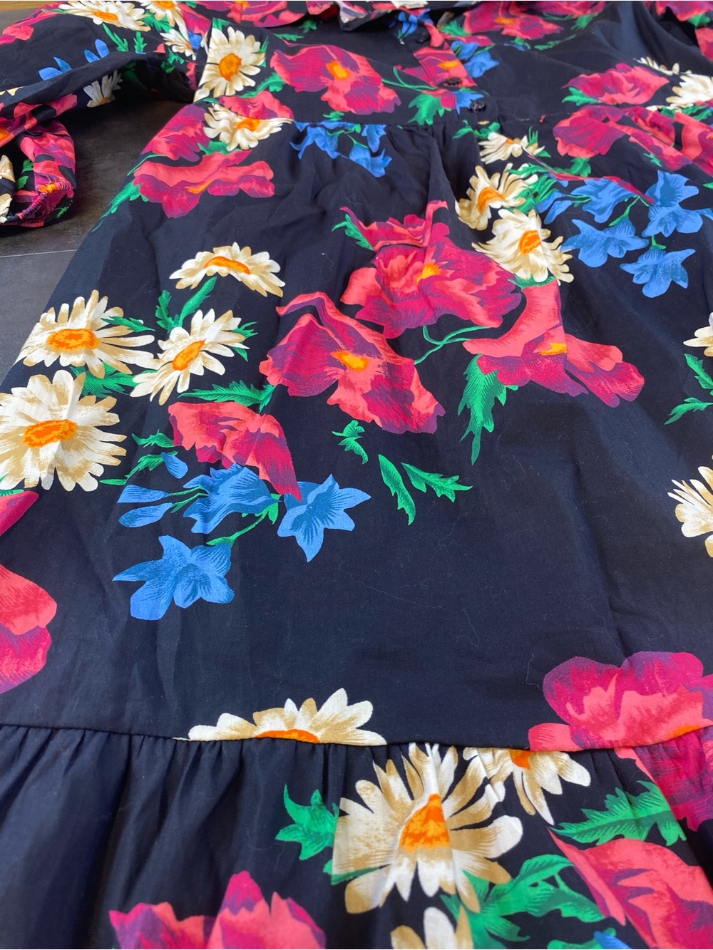 Anthropologie Maeve Black Floral Midi Tiered Cotton Dress size Medium - Picture 2 of 10